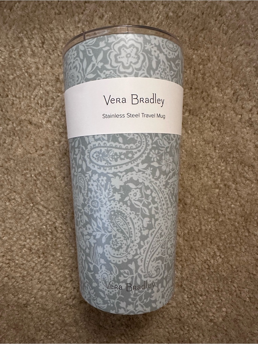 Vera Bradley Light Gray Paisley 20 oz Stainless Steel Travel Mug Tumbler